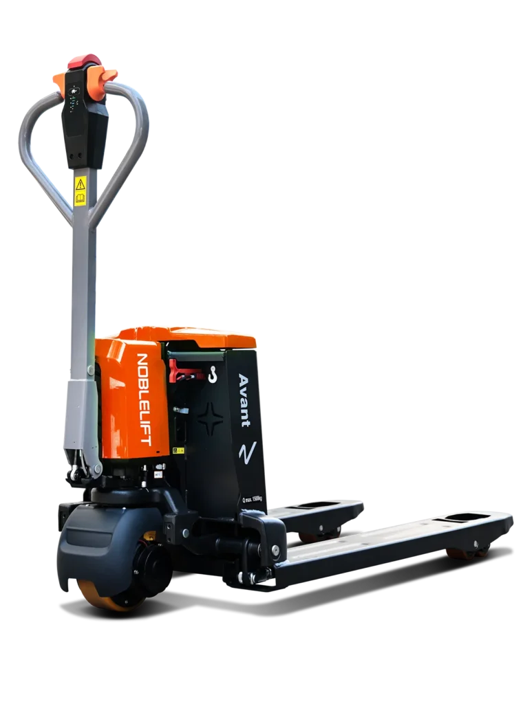 Transpaleta eléctrica PWB150 de Noblelift, compacta, con batería de litio, ideal para almacenes exigentes.